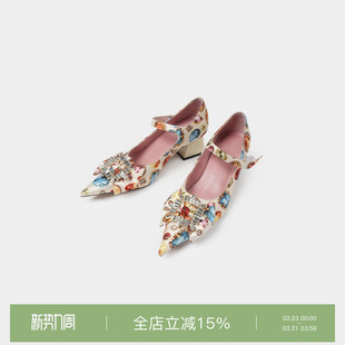 女 饰尖头方跟高跟鞋 superr 璀璨宝石绑带亮钻装