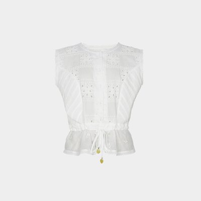 复古重工蕾丝拼接抽绳马甲短开衫