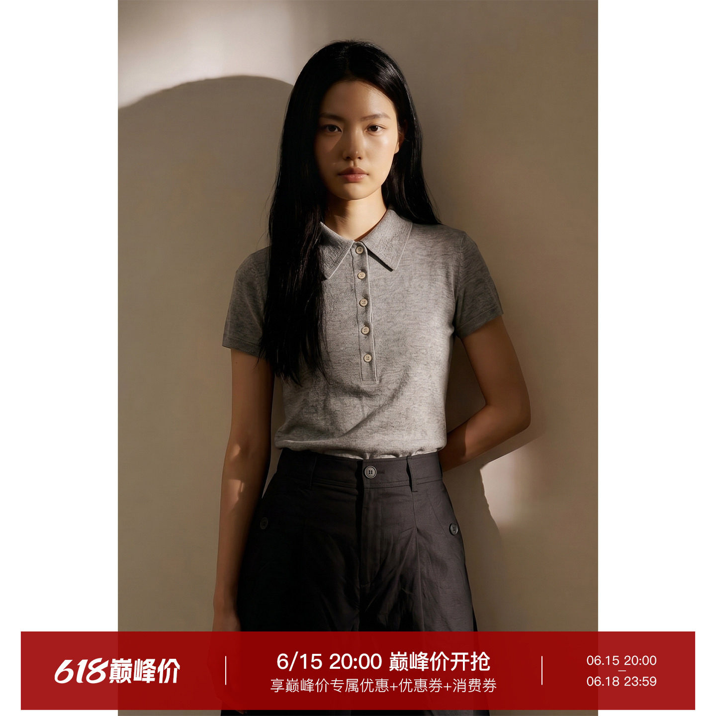 superr 印花灰色翻领短袖体恤衫女款夏季2026新款宽松慵懒风
