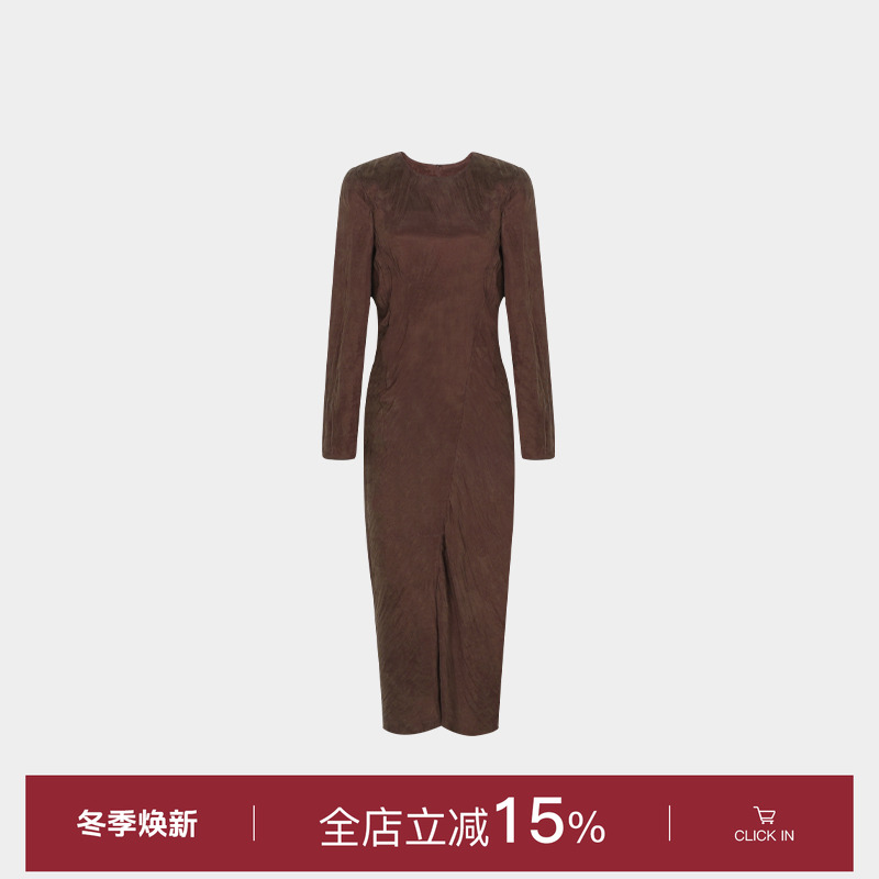 SUPERR垂坠感喇叭长袖圆领长裙