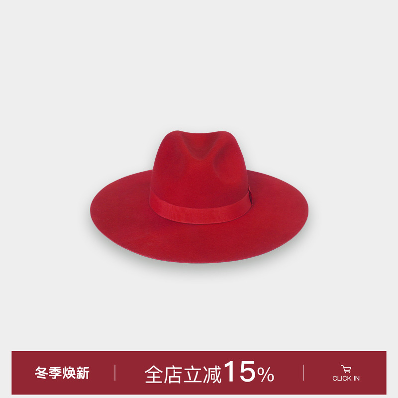 superr 原创复古中性百搭红色高顶纯羊毛英伦时尚潮搭爵士礼帽