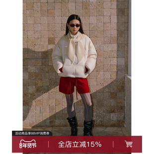 superr 送帽子 90白鸭绒拼接针织立领短款加厚保暖羽绒服外套