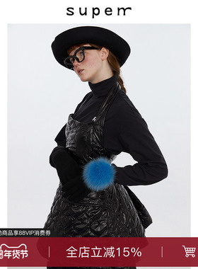 s u p e rr  黑色珠光爱设计后摆俏皮褶短款连衣裙女设计感