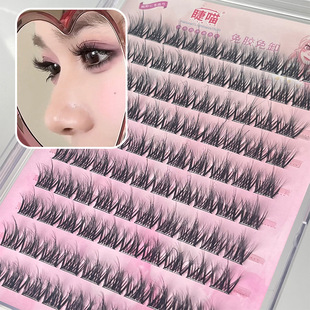 5D婴儿弯水貂绒免胶自粘假睫毛凌乱妈生款簇分段三部曲眼睫毛自然