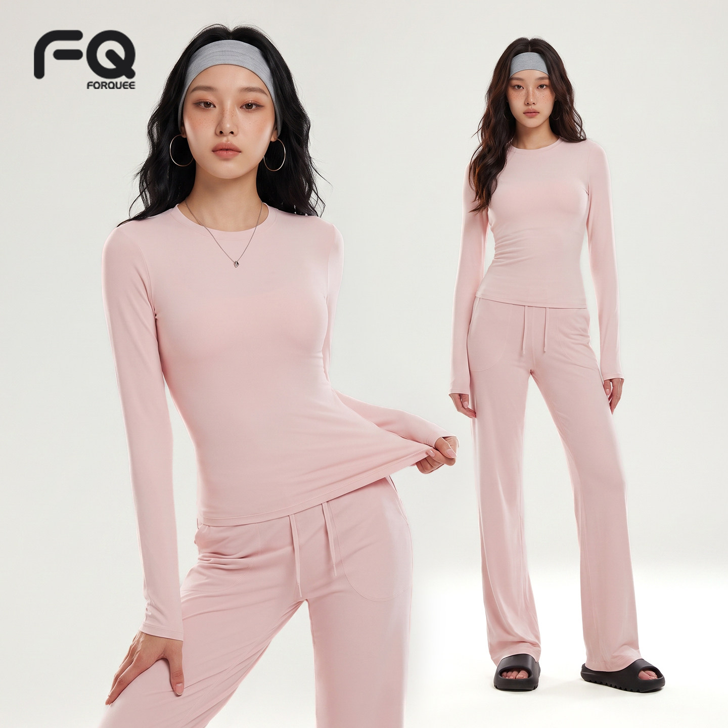 户外运动休闲套装女修身显瘦瑜伽t恤 跑步菩提拉训练健身服长袖秋