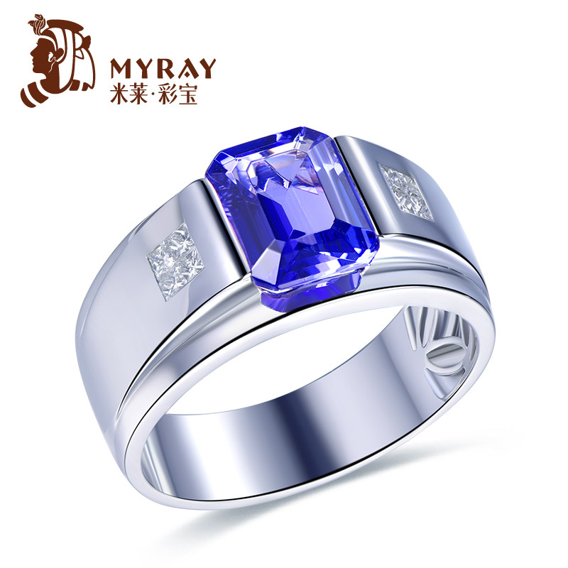 米莱珠宝天然3.25克拉4A坦桑石戒指女18k金钻石镶嵌戒指彩宝现货