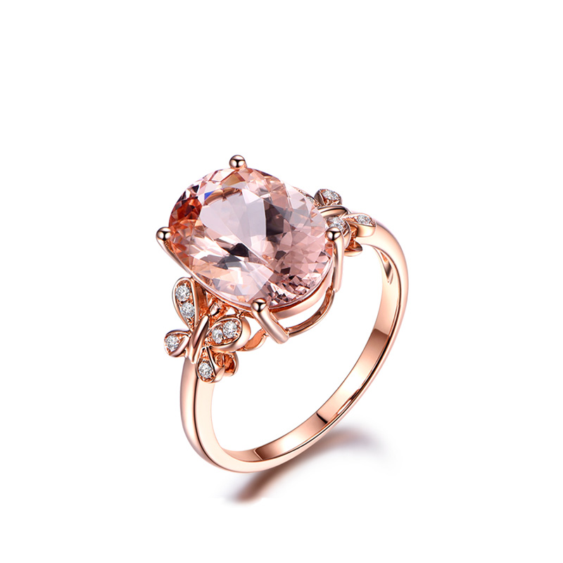 米莱珠宝玫瑰金钻戒天然摩根石