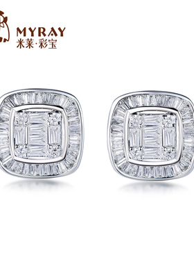 米莱珠宝18k金钻石耳钉群镶0.575克拉显钻效果耳饰耳环贵重定制