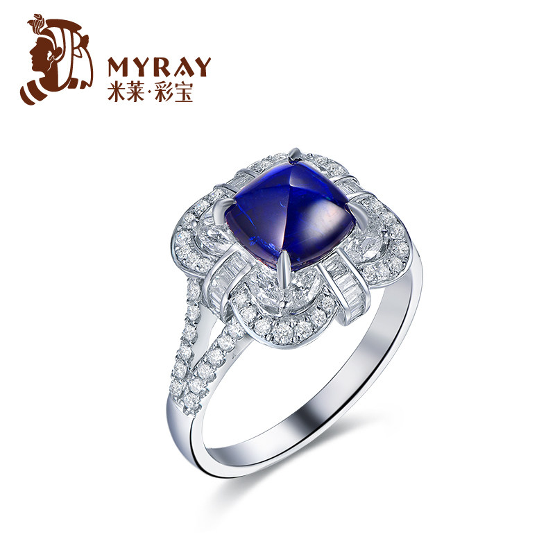 米莱珠宝2克拉天然无烧皇家蓝宝石戒指女18K金群镶嵌钻石彩宝定制