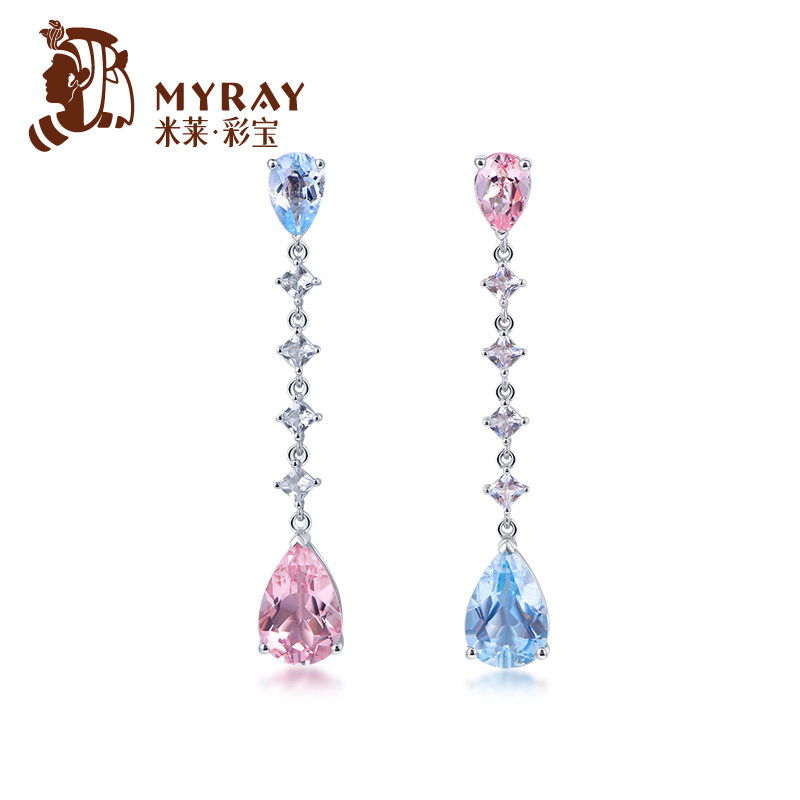 米莱珠宝2.93克拉天然海蓝宝摩根石耳环女18k金镶嵌耳钉彩宝定制