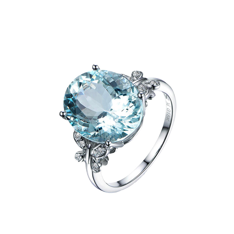 米莱珠宝天然海蓝宝石戒指女18k金镶嵌钻石戒 彩宝定制