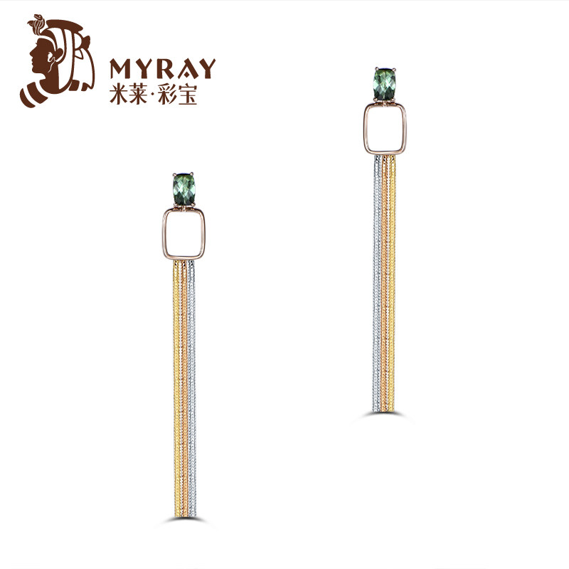 米莱珠宝 1.1克拉天然绿碧玺耳环  18K彩金流苏宝石耳钉 高端工艺