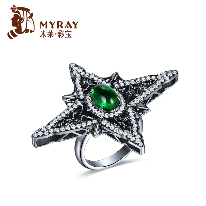 米莱珠宝天然祖母绿宝石戒指女18K金群镶嵌钻石吊坠首饰彩宝定制