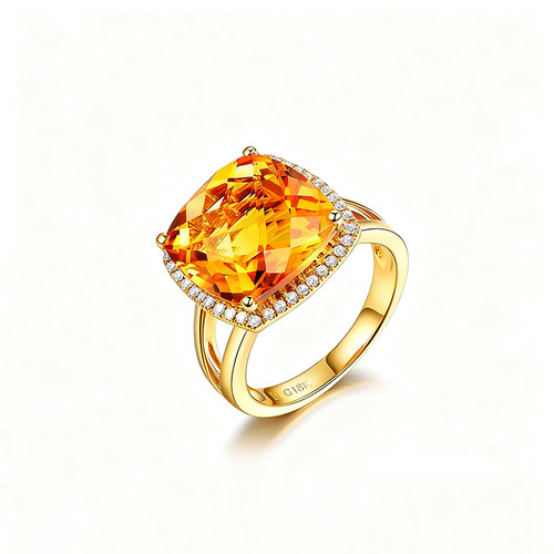 米莱珠宝克拉黄水晶戒指金钻石