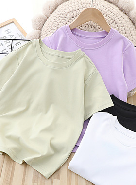 50S精梳棉儿童纯色短袖T恤男女童全棉白色打底T恤新款夏装童装