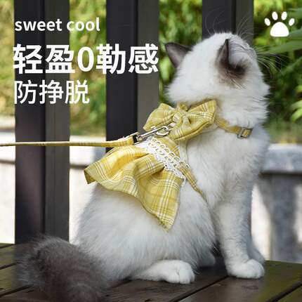 宠物遛猫衣猫咪胸背带牵引绳公主裙两用宠物衣服外出溜猫绳狗绳子