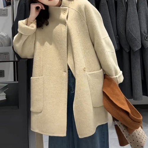 2025新款秋冬羊毛大衣女装韩版宽松休闲慵懒风双面呢外套上衣女