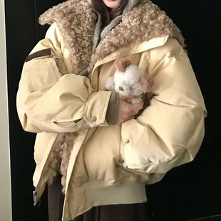 天使之翼时髦欧尼加大可调节毛领连帽白鸭绒派克羽绒服厚新款