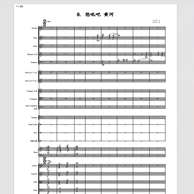 怒吼吧黄河 黄河大合唱第8乐章 另售合唱简谱钢琴伴奏正谱