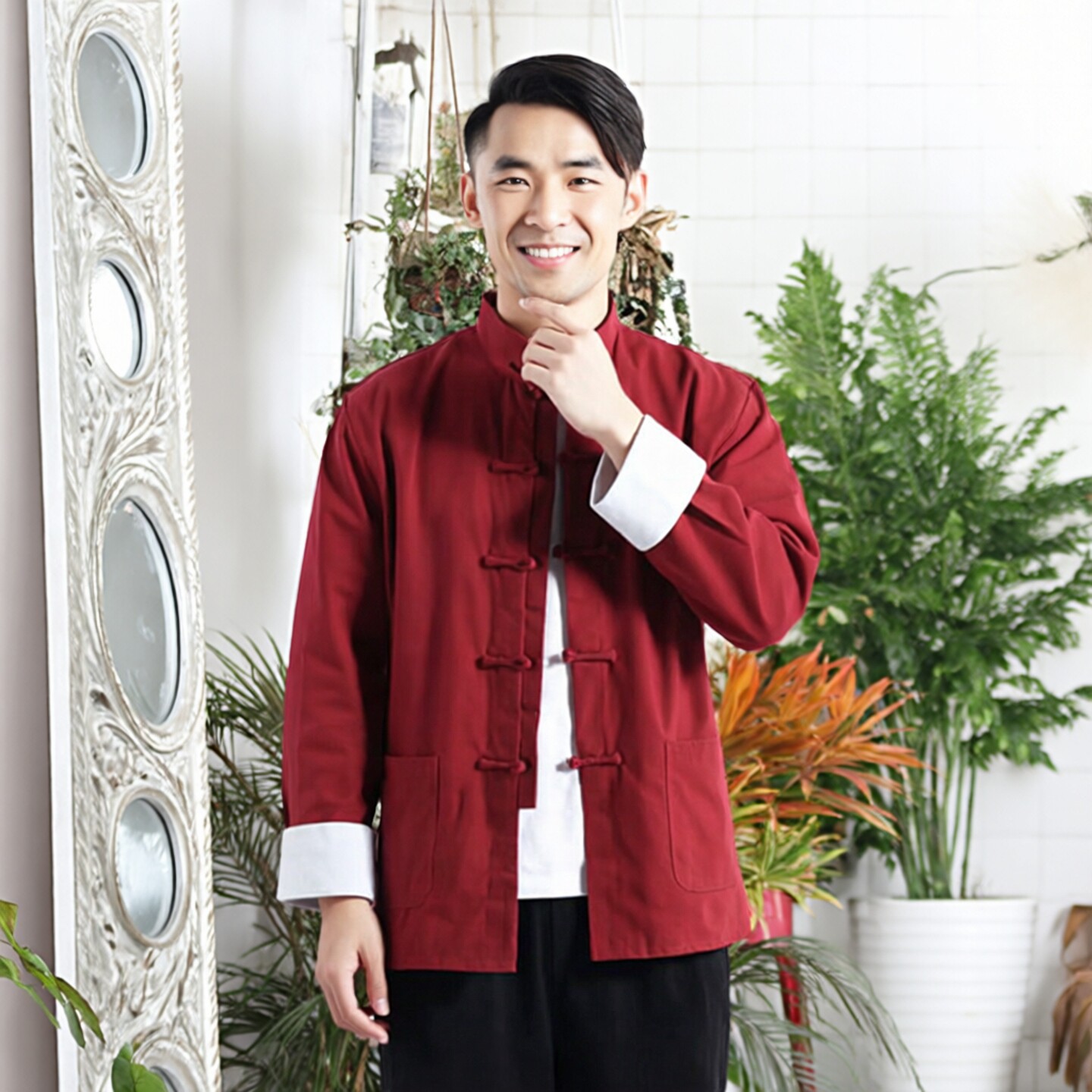 归翎麻凡布衣夏新款男式立领中式衬衫
