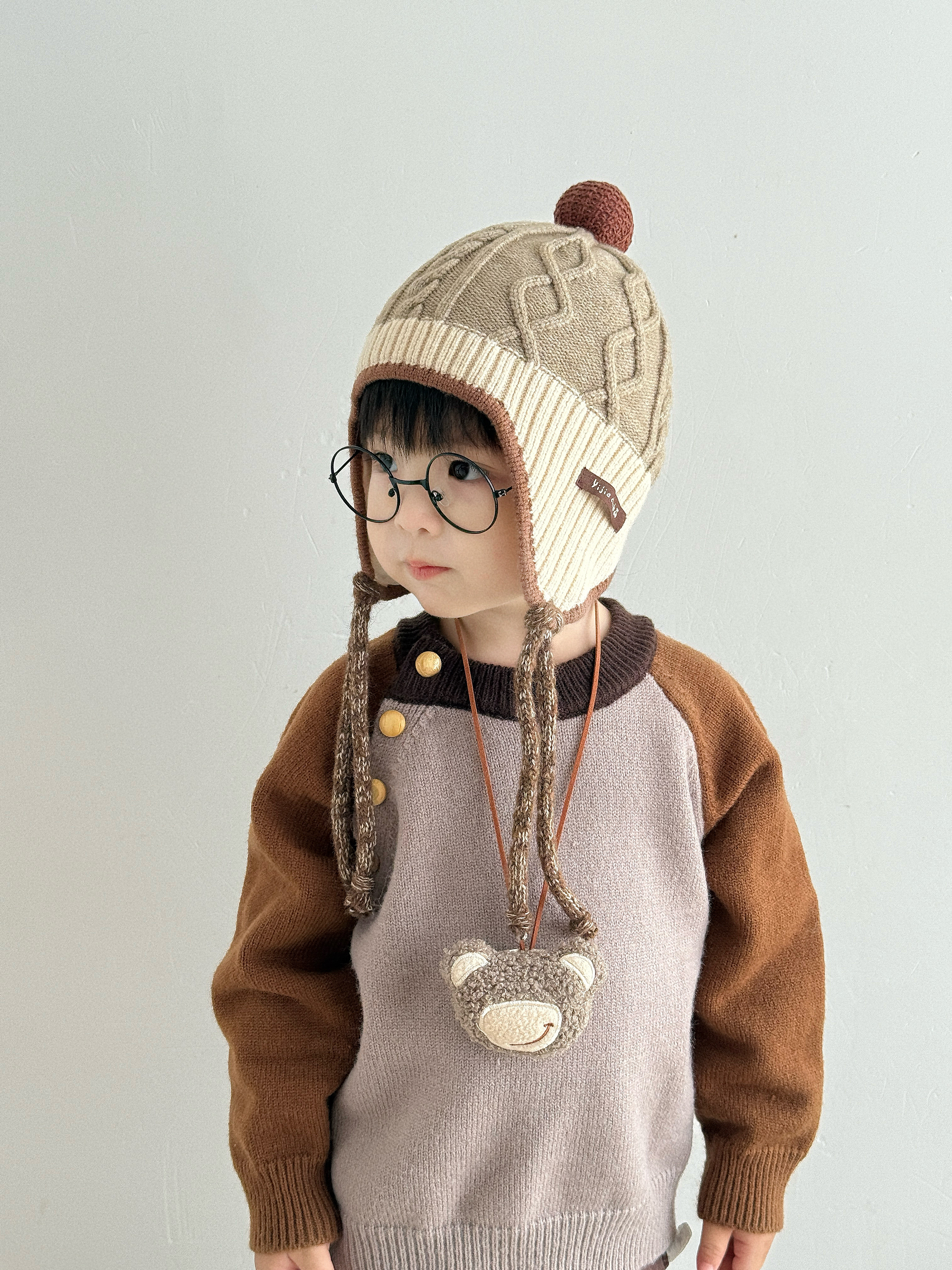 儿童帽子秋冬季保暖加厚护耳帽男女宝宝防风针织帽可爱卡通毛线帽