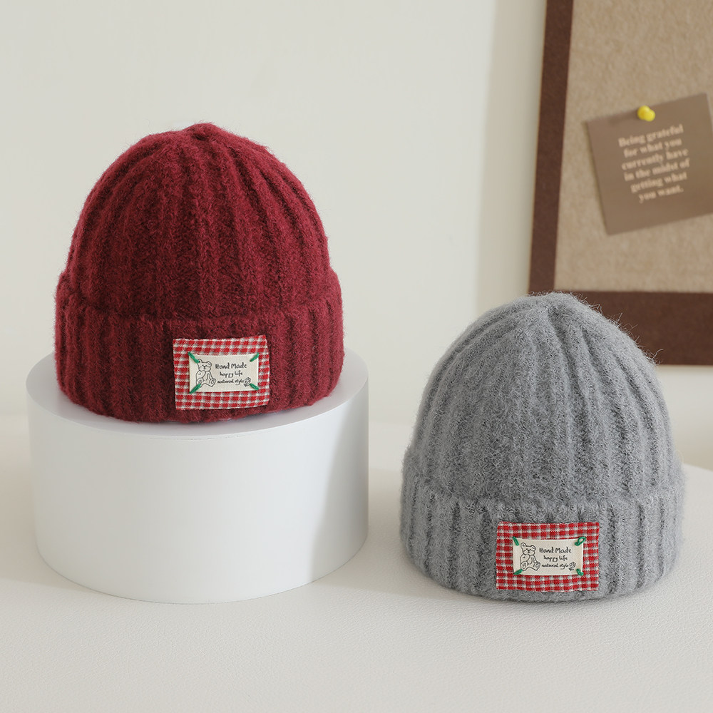 婴儿帽子秋冬款毛线帽婴幼儿可爱贴标针织帽男女宝宝秋冬季套头帽