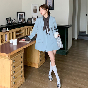 超好看撞色拼接西装套装裙女2025春季新款高级感气质半身裙两件套图片