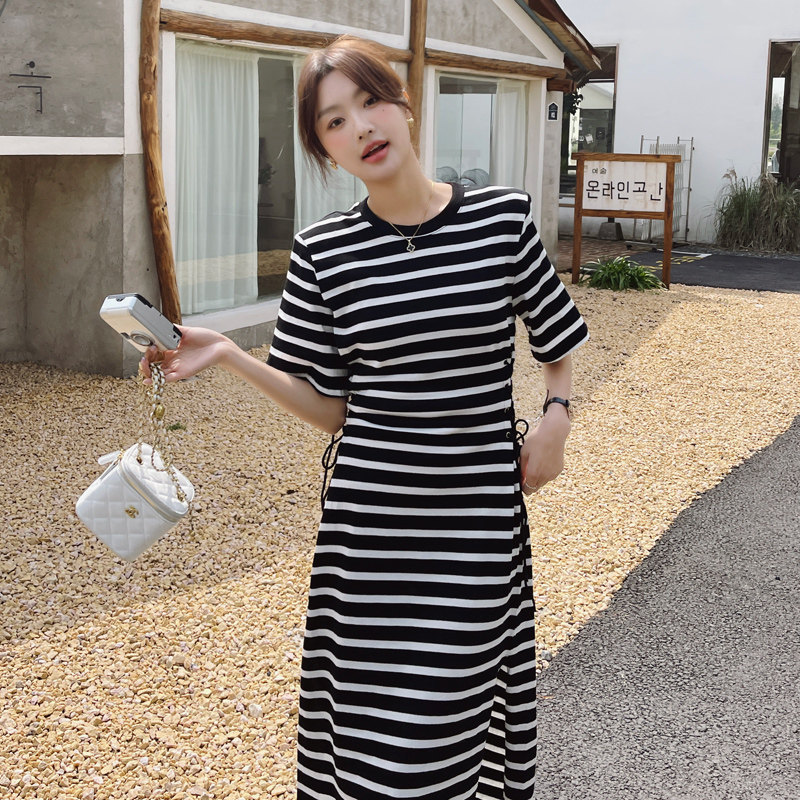 【新款现货】修身条纹抽绳连衣裙212A-610-P100-150,女装连衣裙,浙宝212A