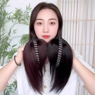 发箍刘海假发一体补发片真发水钻发箍直发片两鬓遮白发头顶齐刘海