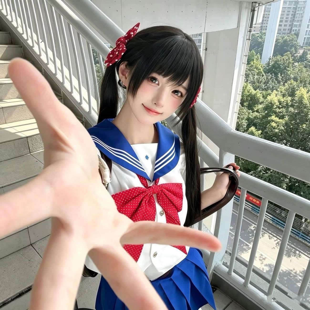 假发绑带式双马尾日系少女波点蝴蝶结头饰jk制服可爱元气假发马尾