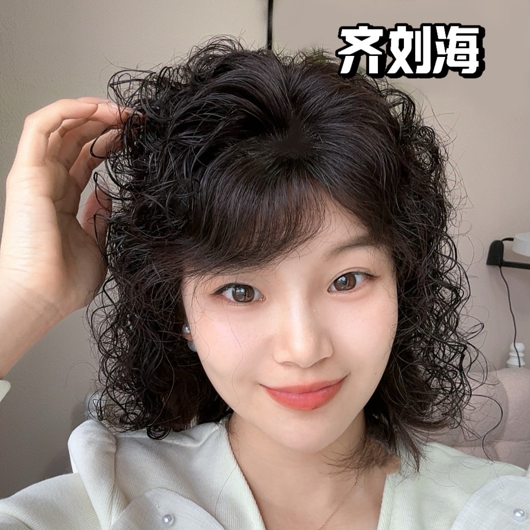 头顶补发片遮白发增发仿真发长卷发假发大头皮仿真头皮蓬松羊毛卷