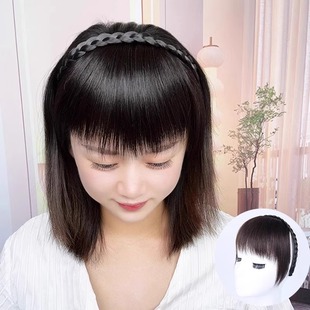 2024新款仿钻发箍刘海一体全真发前额鬓角遮白发头帘发箍碎齐刘海