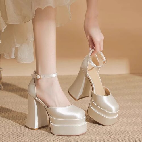 法式婚鞋缎面婚纱神器增高