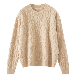 康赛妮品质纱线！Ａ类100纯山羊绒毛巾圈棱形格双股加厚圆领BY590