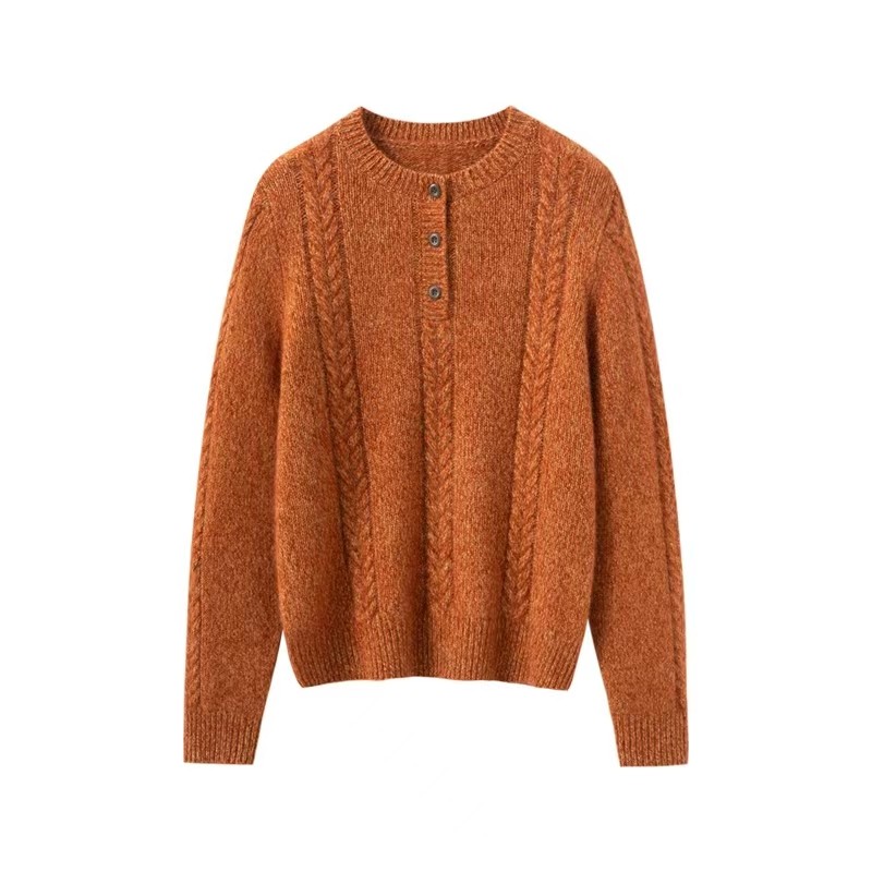 康宝莱丝羊绒！25%白厂丝75%山羊绒圆领高级感麻花半开三粒扣