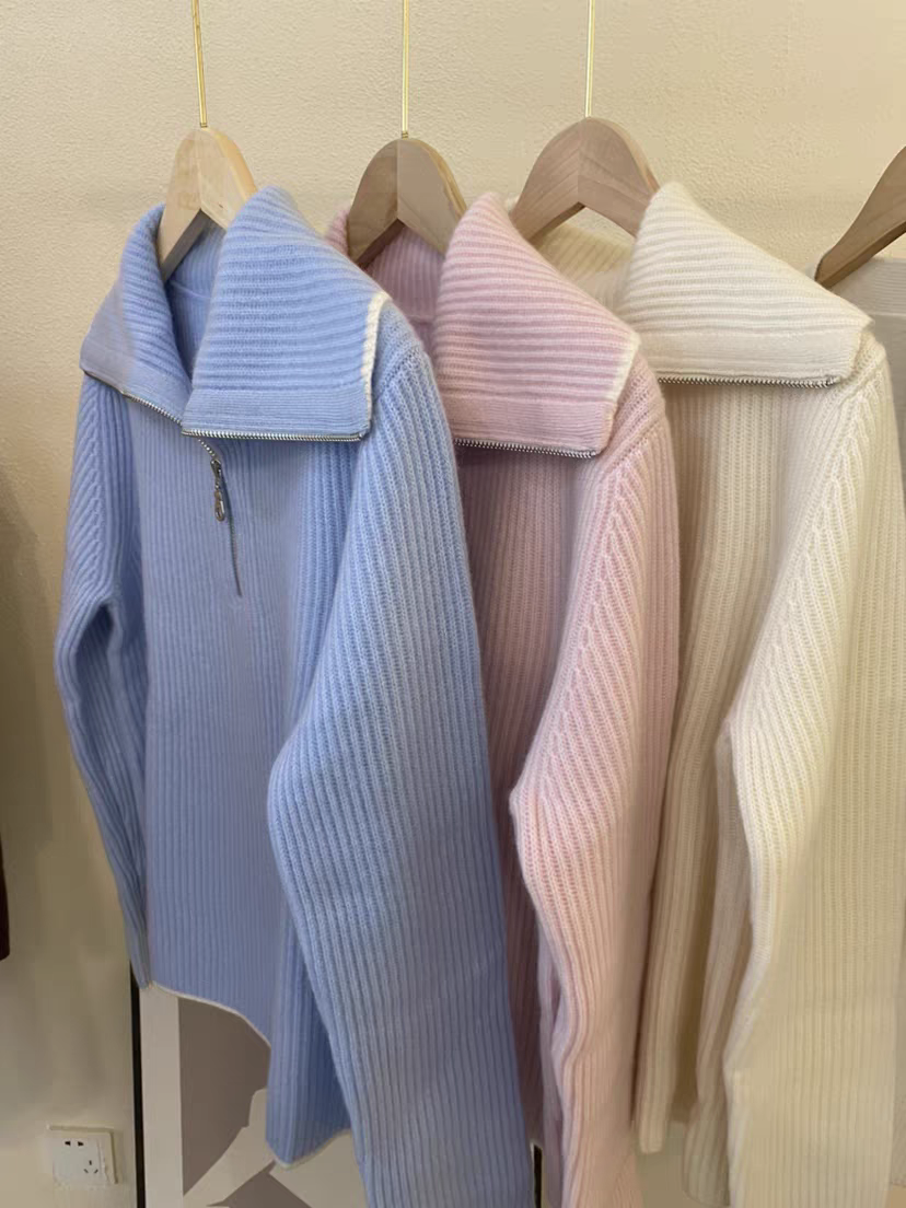 刘雯同款！MORo A类纱100%纯山羊绒，POlo领加厚元宝针净重400克