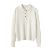 康赛妮A类 100%纯山羊绒POLO领针织衫 女春秋冬宽松显瘦百搭上衣