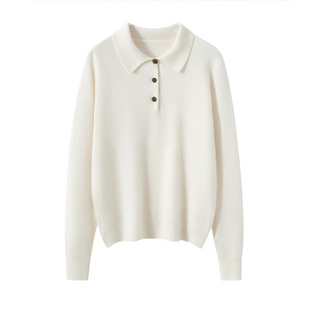 康赛妮A类！100%纯山羊绒POLO领针织衫女春秋冬宽松显瘦百搭上衣