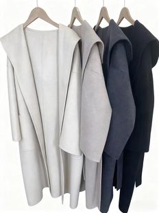 连帽款 100纯山羊绒慵懒拉满！15微米左右大衣外套女中长款宽松