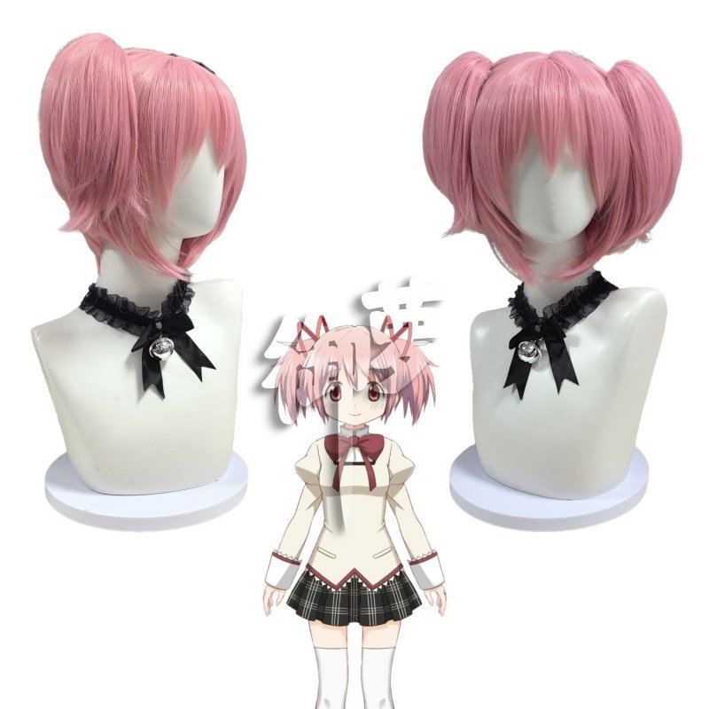 御萝 动漫魔法少女小圆鹿目圆cosplay假发桃红虎口夹双马尾玫瑰网