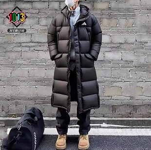 阿迪达斯冬季男女经典连帽防风保暖长款休闲运动羽绒服外套KF2143