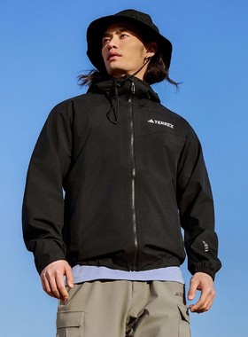 阿迪达斯TERREX春秋男经典连帽户外防风运动夹克外套冲锋衣JN8804