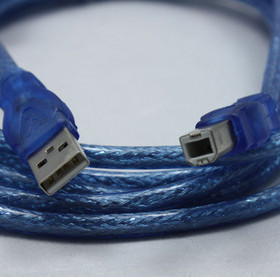 1.5米 2.0USB高速打印线 全铜+屏蔽  透明蓝打印机转换线 usb