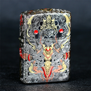 zippo芝宝煤油防风打火机盔甲机错金银五面雕刻白鹤童子 男士礼物