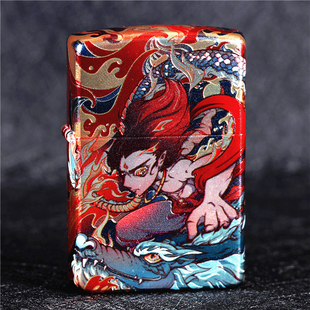 zippo芝宝煤油防风打火机古法包银烫金彩绘魔童哪吒动漫电影联名