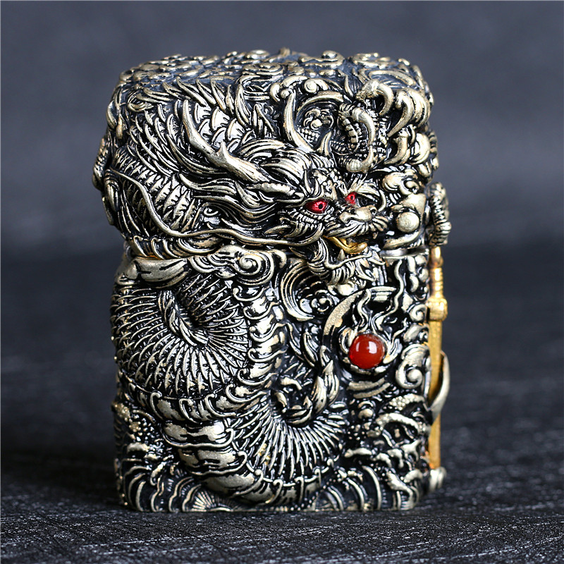 zippo芝宝煤油防风打火机重盔甲铠甲机降龙八卦太极盘龙 男士礼物