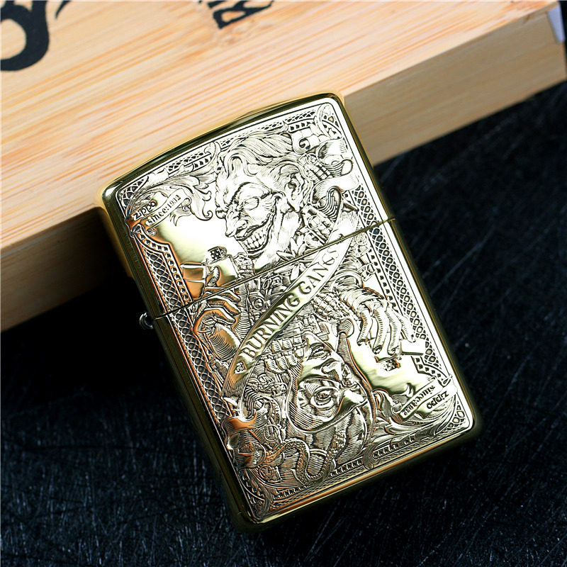 正品zippo芝宝煤油防风打火机 纯铜盔甲机 蚊版雕刻 小丑美女男士
