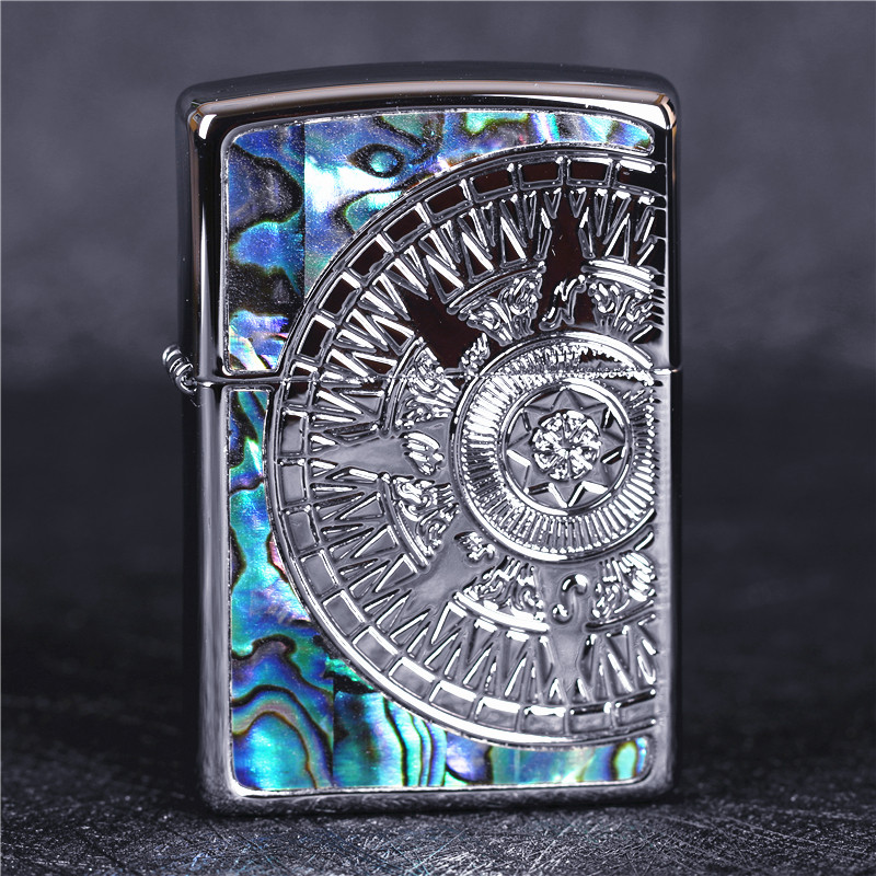 zippo芝宝煤油防风打火机镶嵌天然贝壳罗盘寻找爱情海 情侣男女款