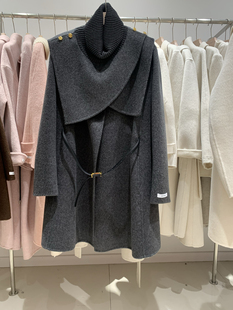 可拆卸披肩斗篷双面羊绒大衣女减龄时尚英伦风宽松毛呢外套中长款