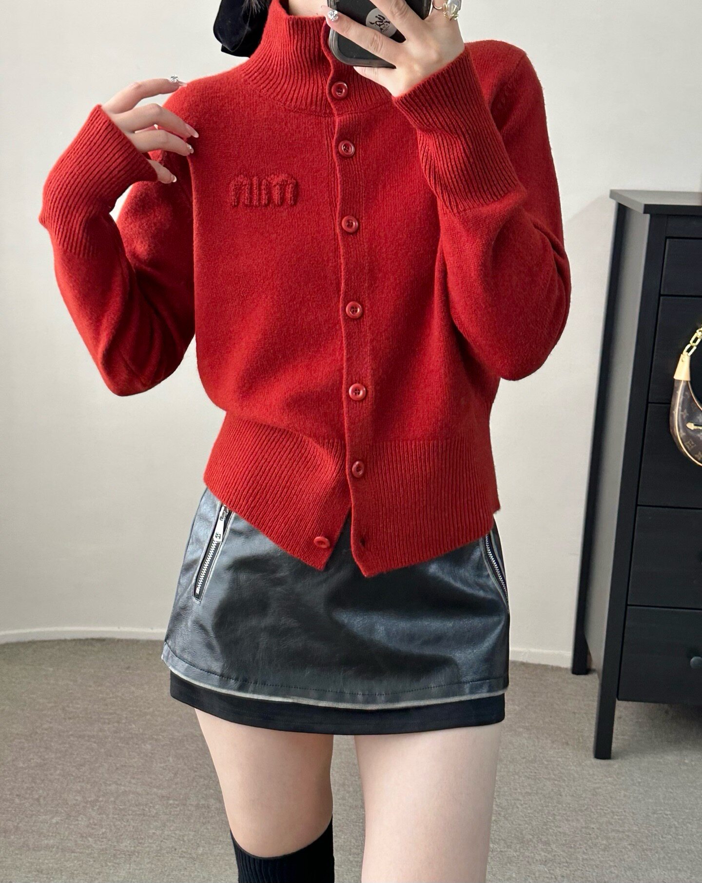 欧洲站2025新款欧货简约质感高领一排扣刺绣字母羊毛衫开衫外套